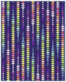 Stardust Free PDF Quilt Pattern Colorful geometric triangular pattern on a dark blue background.