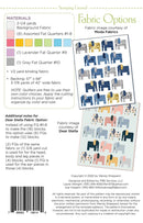 Fabric option chart for Stomping Ground quilt pattern with color swatches and fabric requirements.