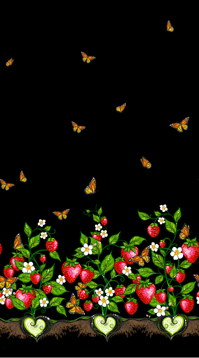 Strawberry Dreamcatcher CAJ-0006 Black Single Border by Carla Joseph for International Textiles