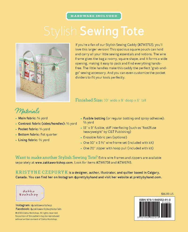 Stylish Sewing Tote Kit Pattern Kristyne Czepuryk Zakka Workshop Back Cover ZW2910