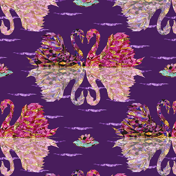 Swan Lake 1637-55 Purple Swans by David Stavitzski for Blank Quilting