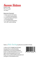 Quilt pattern information sheet for 'Swoon Sixteen' with fabric requirements and branding details.