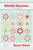 Cover of 'Swoon Sixteen' quilt pattern by Camille Roskelley with colorful quilt blocks.