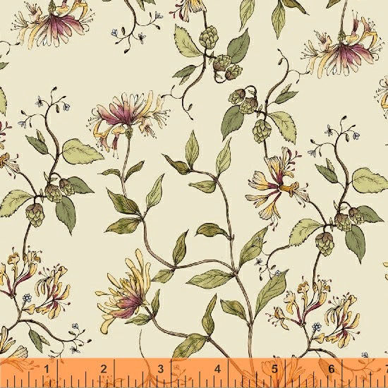 Tell the Bees 51433-1 Cream Honeysuckle & Hops by Hackney & Co. for Windham Fabrics
