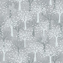 The Secret Winter Garden Flannel F660-1 Owl orchard on light grey by Lewis & Irene.