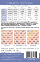 Back cover of quilt pattern called "The Violet Quilt" with fabric requirements and design options.