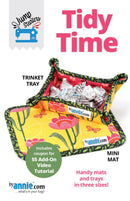 Product packaging for 'Tidy Time' trinket tray and mini mat with colorful design and text about product features.