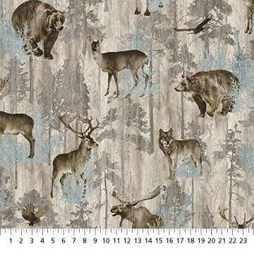 Timberland Trail Flannel F25007-14 Beige Multi All-Over Animals by Linda Ludovico for Northcott