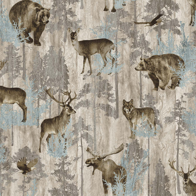 Timberland Trail Flannel F25007-14 Beige Multi All-Over Animals by Linda Ludovico for Northcott