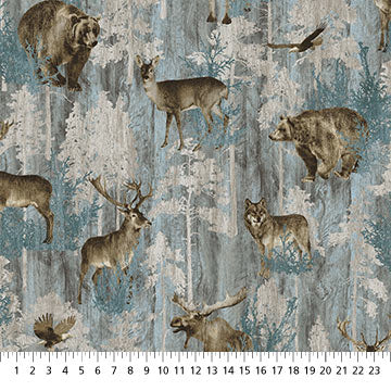 Timberland Trail Flannel F25007-66 Light Teal Multi All-Over Animals by Linda Ludovico for Northcott