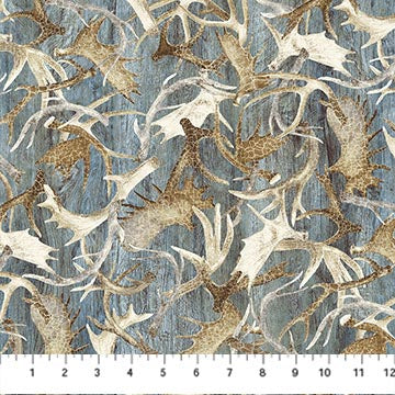 Timberland Trail Flannel F25009-66 Mid Teal Multi Antlers by Linda Ludovico for Northcott