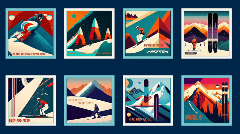 Timeless Trails TTRA6004-N Downhill Ski Blocks Panel by FootePrint Art for P&B Textiles.