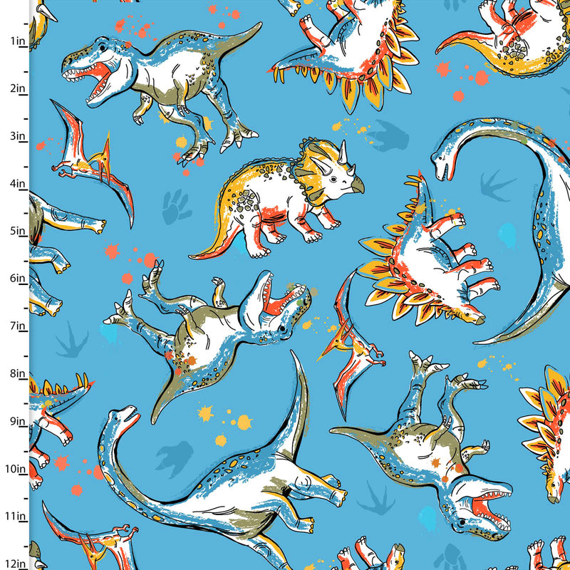 Totally Roarsome Flannel 21668-BLU-CTN-D Roarsome Dinos Blue by Josh Rey for 3 Wishes Fabric