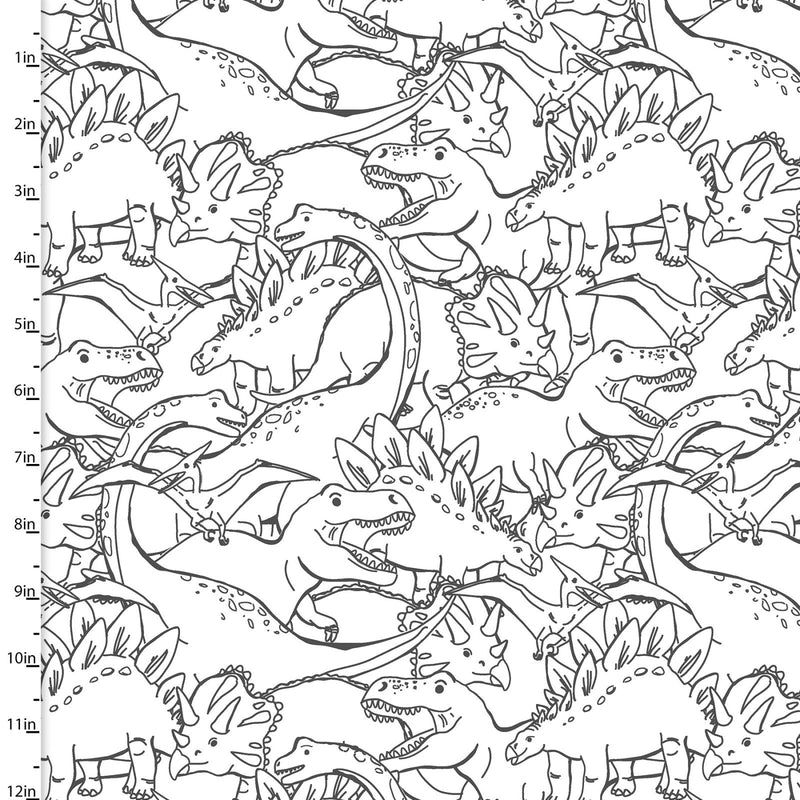 Totally Roarsome Flannel 21669-WHT-CTN-D Outlines White by Josh Rey for 3 Wishes Fabric