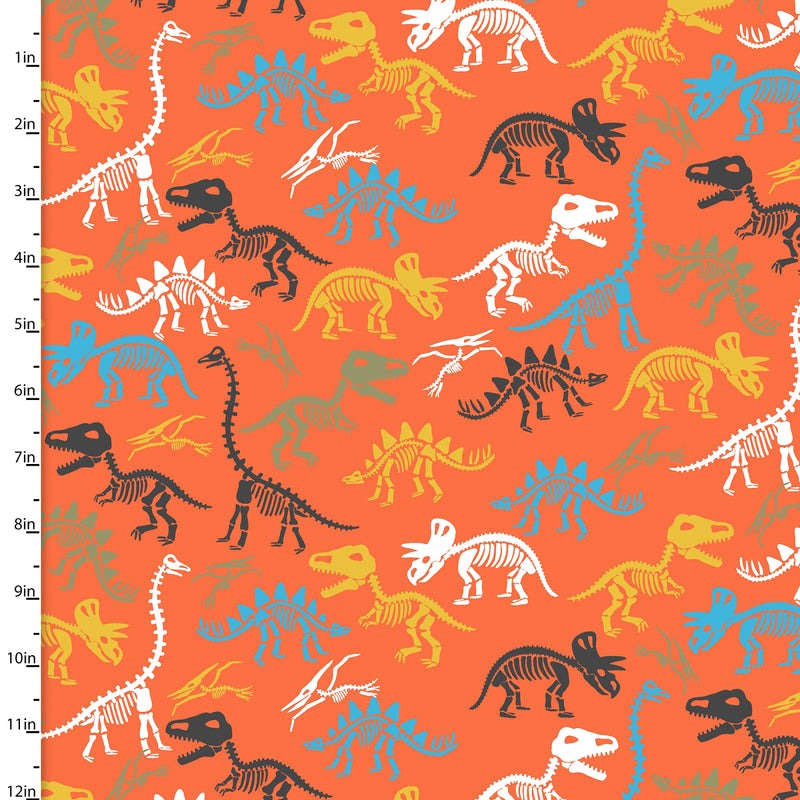 Totally Roarsome Flannel 21670-ORG-CTN-D Skeleton Scatter Orange by Josh Rey for 3 Wishes Fabric