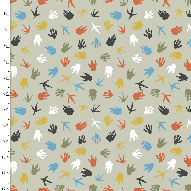 Totally Roarsome Flannel 21671-GRN-CTN-D Dino Tracks Green by Josh Rey for 3 Wishes Fabric