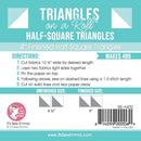 Instructions for making half-square triangles on a roll with It's Sew Emma branding.
