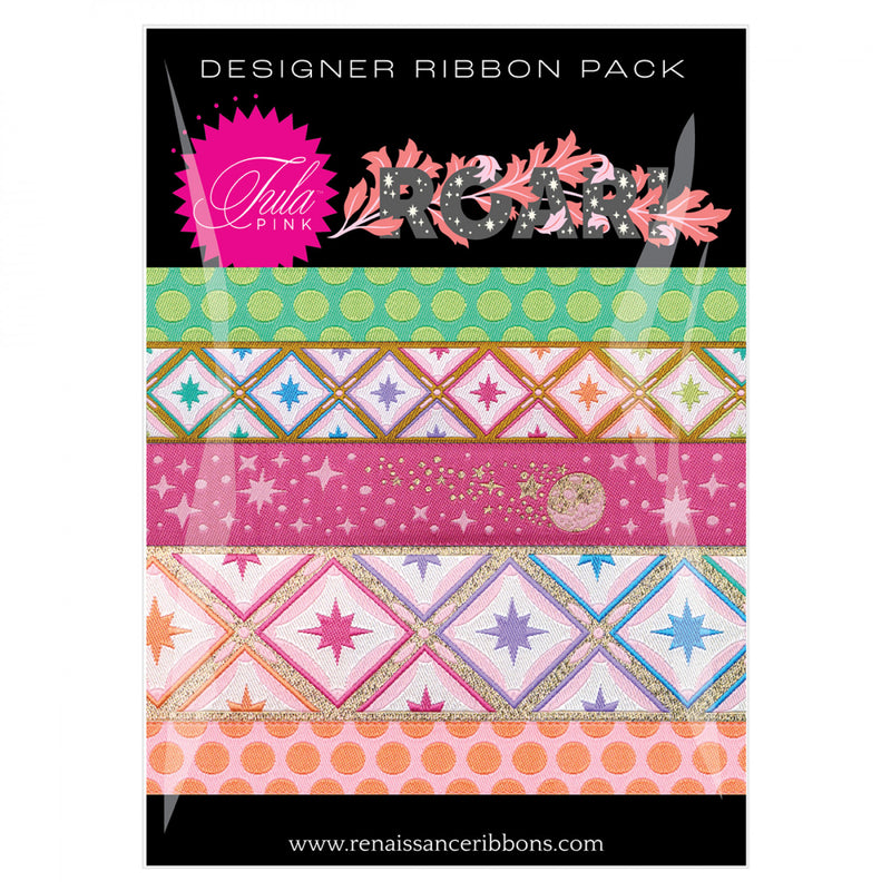 Tula Pink Roar Blush Ribbon Pack - shows ribbons on front of package