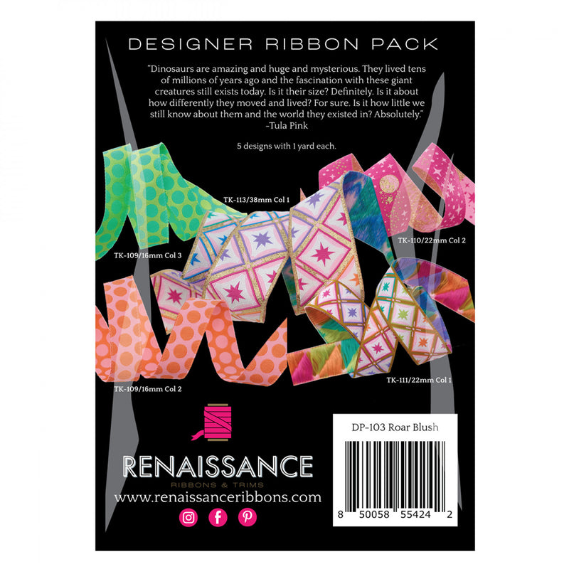 Tula Pink Roar Blush Ribbon Pack - shows back of package