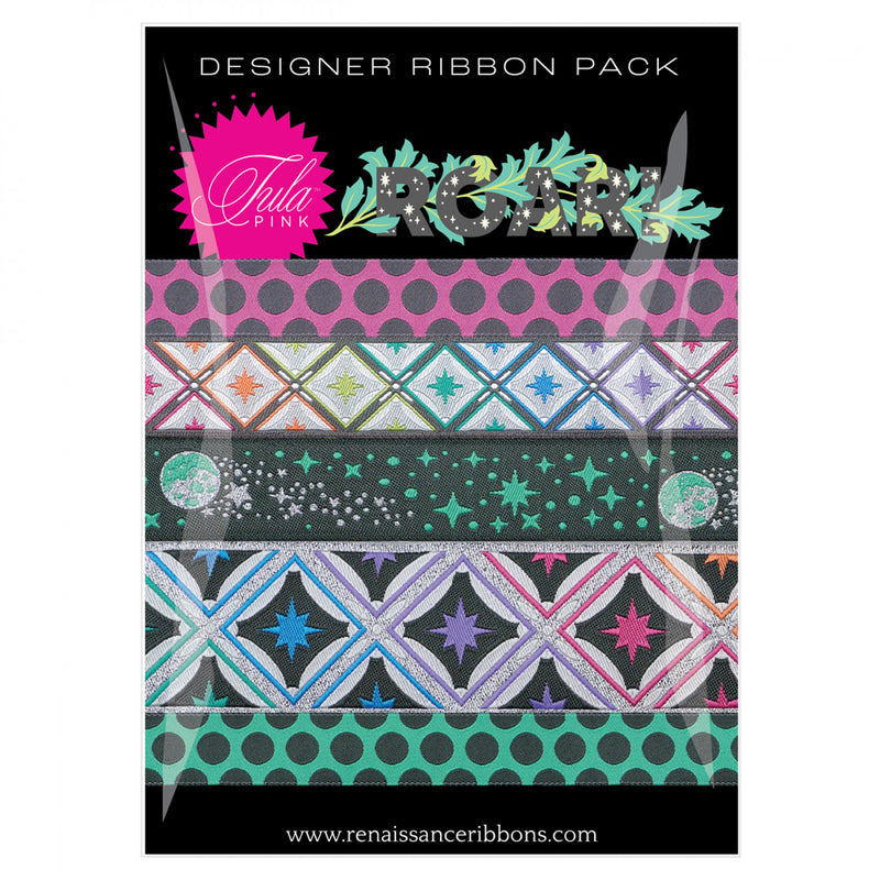 Tula Pink Roar! Storm Ribbon Pack front cover showing ribbons