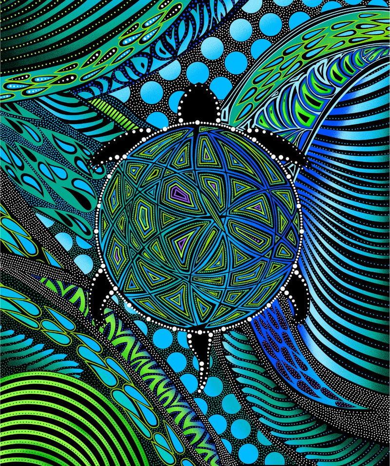 Turtle BA-00010MP-Blue Turtle Panel Metallic by Betty Albert-Licenz for International Textiles.