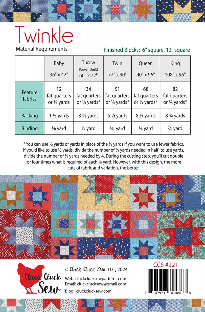 twinkle quilt pattern back cover