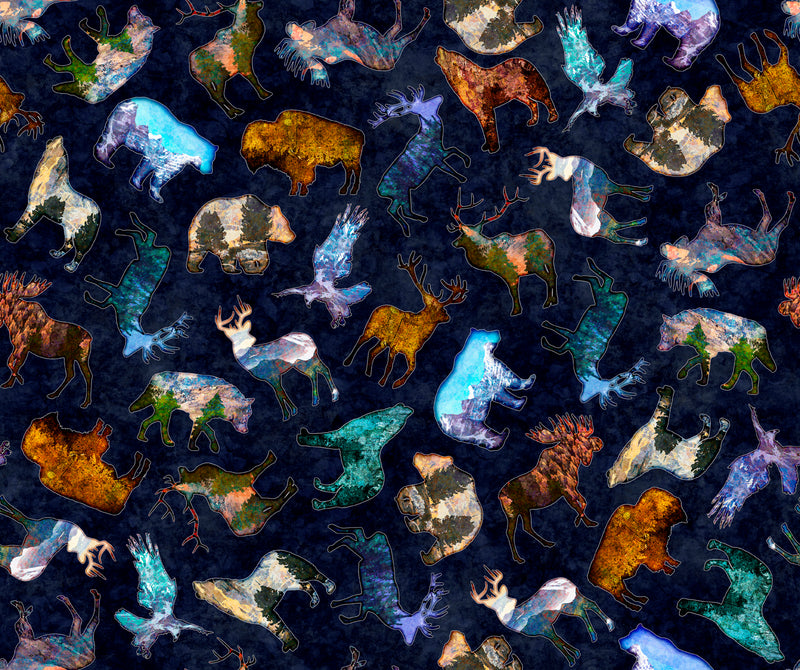 Untamed 28531-N Navy Animal Toss by Dan Morris for QT Fabrics