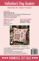 Valentine's Day Quaker Cross Stitch Pattern Lindsey Weight Primrose Cottage Picture of Back of Pattern PCS-125