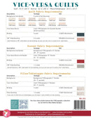 Fabric requirements chart for Vice-Versa Quilt with text and a barcode on a white background.