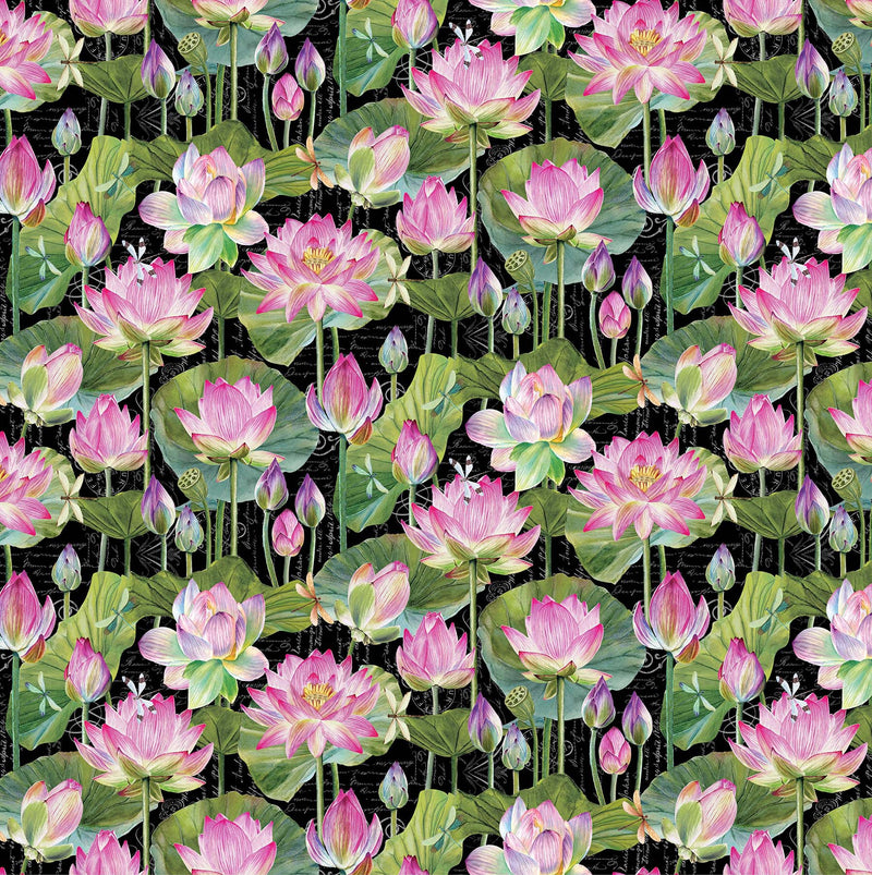 Water Lilies DP25057-99 Black Multi Feature Floral by Michel Design Works for Northcott