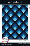 Waterfall II Quilt pattern cover with blue geometric design and 'Busy Hands Quilts' branding.