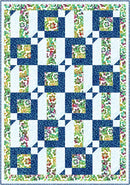 Quilt with floral pattern on a blue background from Weekend 3-Yard Quilts