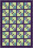 Quilt with a geometric pattern featuring green, purple, and blue squares from Weekend 3-Yard Quilts