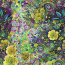 Whimsical Flower Garden 108" WW5535-71 Lime by Marlies Janssen for Hoffman Fabrics