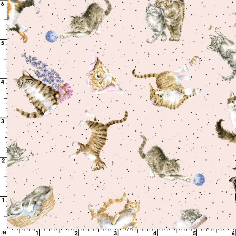 Whiskers & Paws MAS10416-P Tossed Cats Pink by Hannah Dale for Maywood Studio