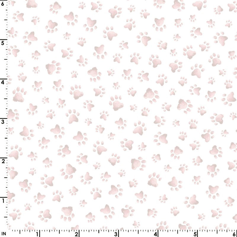 Whiskers & Paws MAS10420-P Paw Prints Grey Petal Pink by Hannah Dale for Maywood Studio