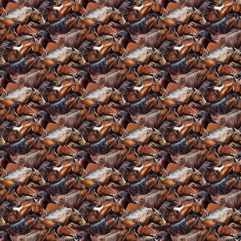 Wild and Free DP27603-36 Brown Multi Horse Heads by Rick Unger for Northcott