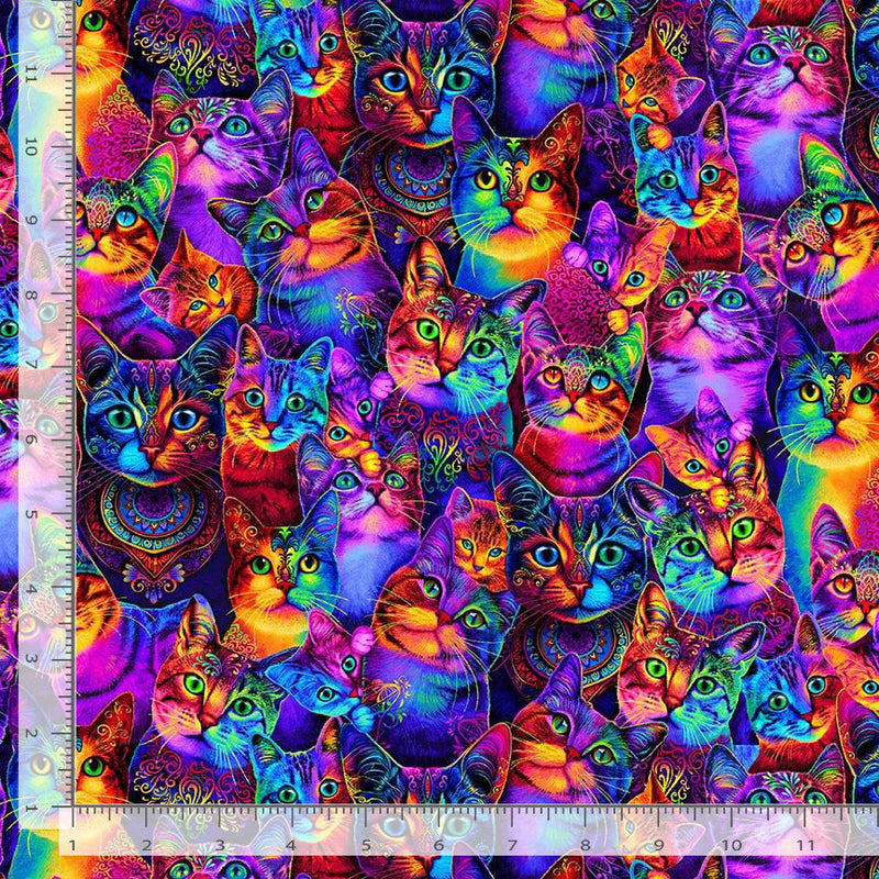 Wildcat CAT-CD3031 MULTI Packed Rainbow Cats by Chong-A Hwang for Timeless Treasures