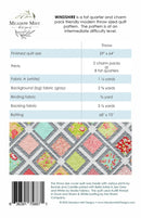 Windshire quilt pattern back cover with fabric requirements and quilt size details.