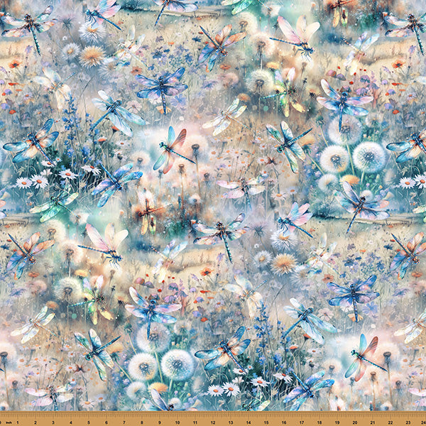 Wings Over Wildflowers X5701-D7 Dusty Blue by Hoffman Fabrics