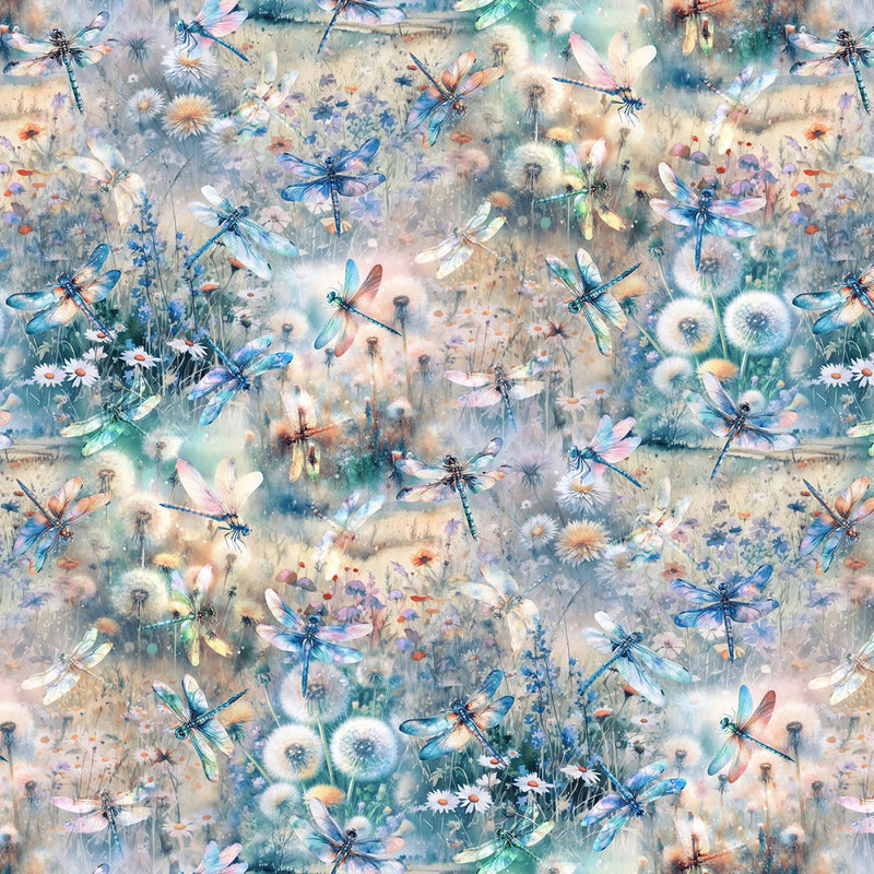 Wings Over Wildflowers X5701-D7 Dusty Blue by Hoffman Fabrics