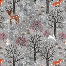 Winter in Bluebell Wood Flannel F42.1 Winter woods on grey by Lewis & Irene