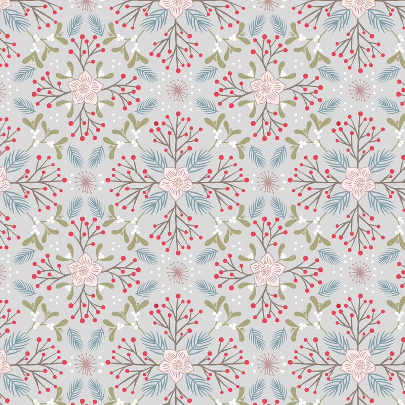 Winter in Bluebell Wood Flannel F45.2 Winter floral grey by Lewis & Irene