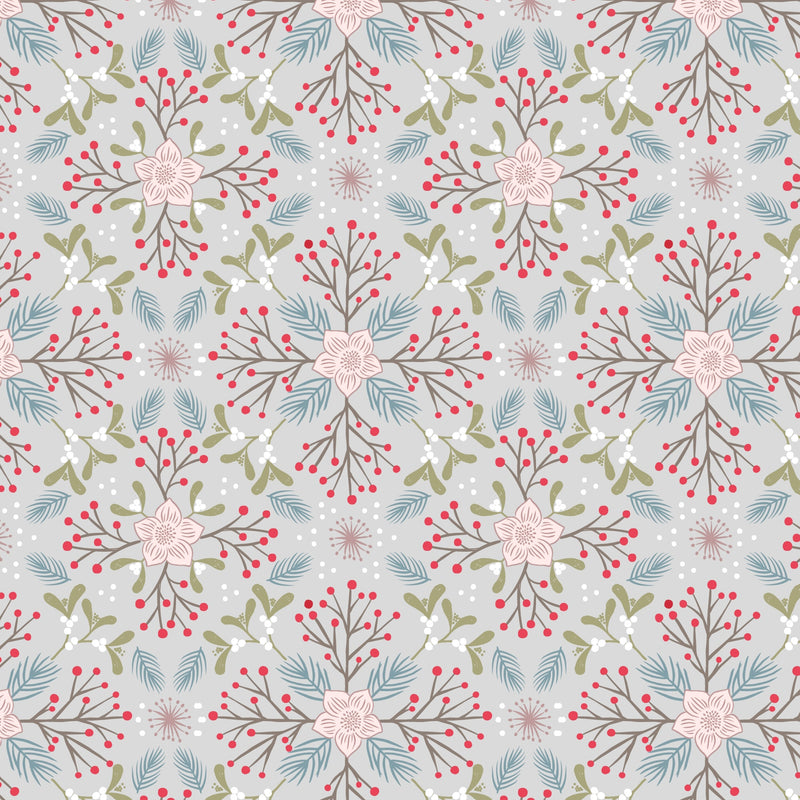 Winter in Bluebell Wood Flannel F45.2 Winter floral grey by Lewis & Irene