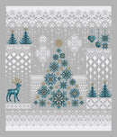 Winter Snowfall Cross Stitch Pattern shown on grey cloth