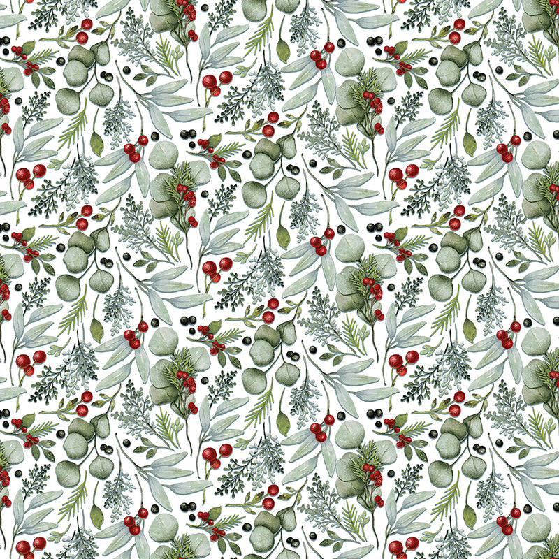 Winter White 7223-68 Multi Tossed Greenery by Rebecca Canale for Studio e Fabrics