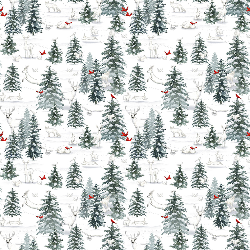 Winter White 7227-69 Green/Gray Forest Scene by Rebecca Canale for Studio e Fabrics