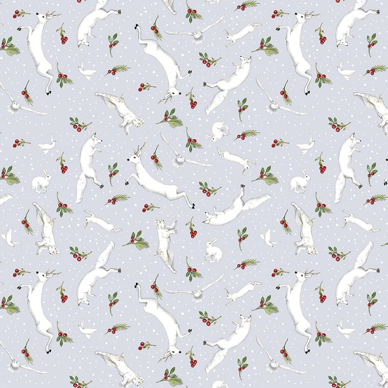 Winter White 7228-90 Gray Tossed Animals by Rebecca Canale for Studio e Fabrics