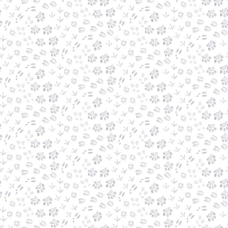 Winter White 7230-09 Gray Animal Tracks by Rebecca Canale for Studio e Fabrics