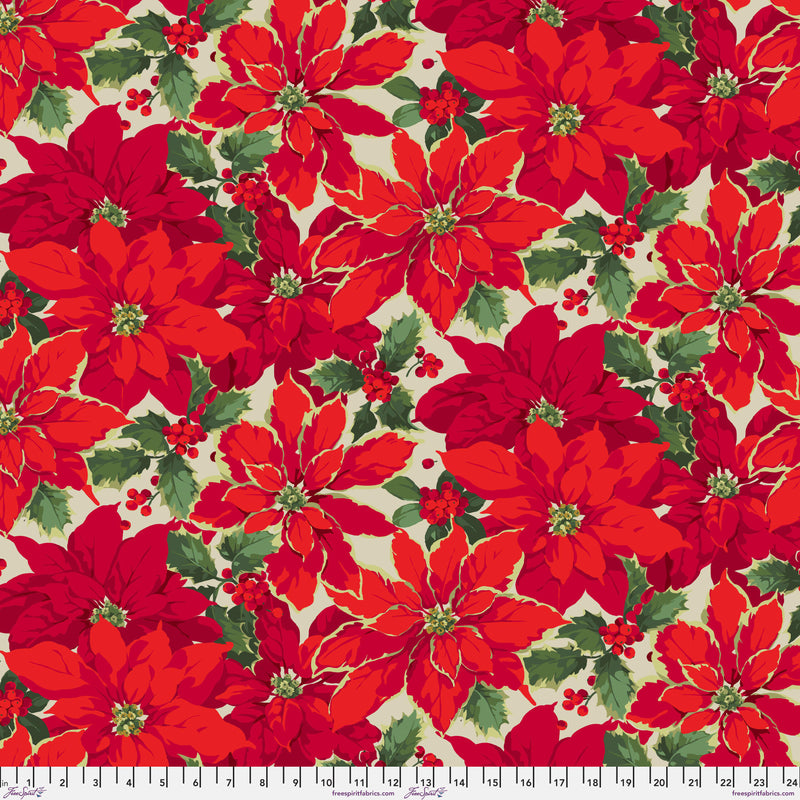 Winterberry PWMN041.NATURAL Poinsettia by Martha Negley for FreeSpirit